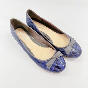 LE SAUNDA Women’s‎ Blue Snake Print Leather Ballet Flats Shoes Size 37, US 6.5